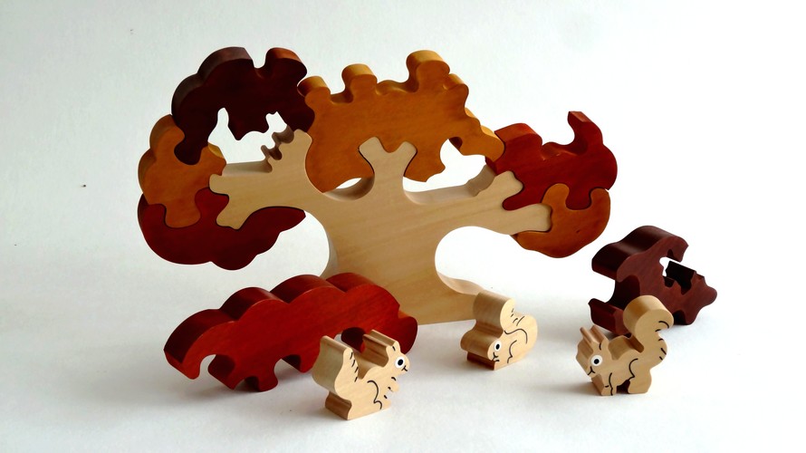 Puzzle Ecureuil en bois brut artisanal - jeu éducatif artisanal
